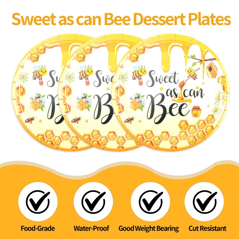 HFBOBP 75PCS Bee Decorations for Party, Sweet as Can Bee Paper Plates and Napkins with Forks Disposable Dessert Tableware Parties Favors for Birthday Party Supplies Decorations - Image 4